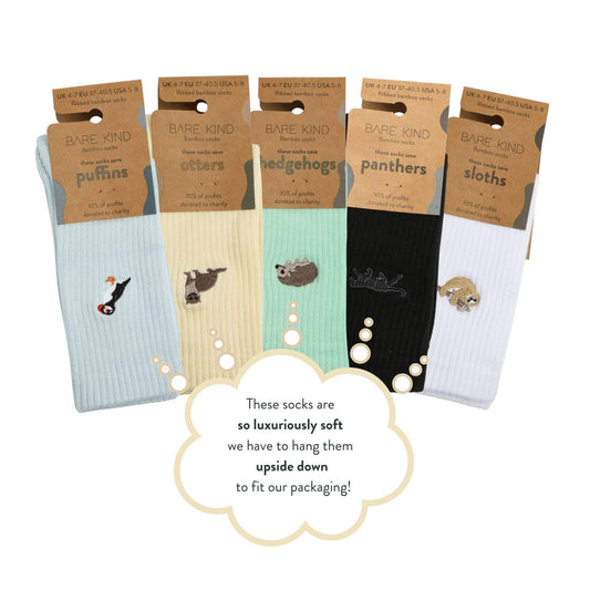 Full Ribbed Bundle 5 pack bamboo socks with animal designs and wildlife conservation support