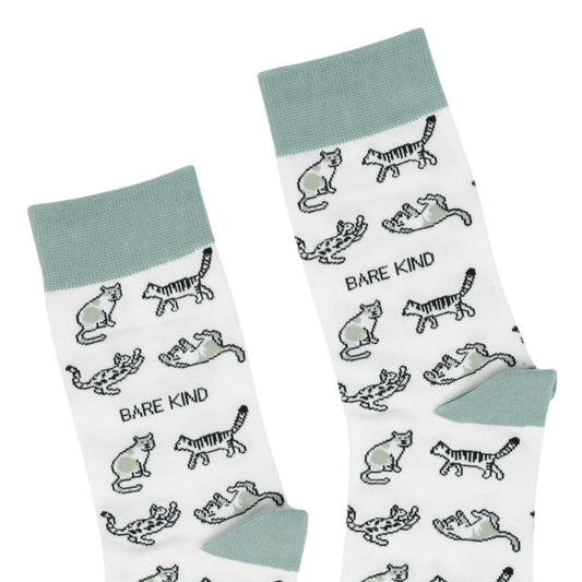 close up to green cat bamboo socks