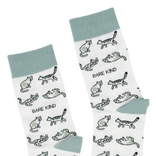 close up to green cat bamboo socks