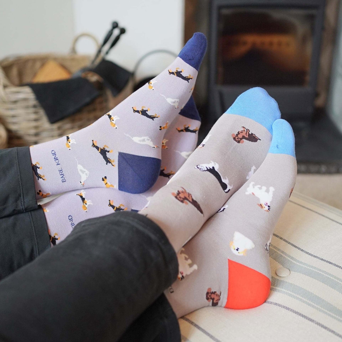 Purple and grey bamboo dog sock set, paw-some duo for comfort and charity support
