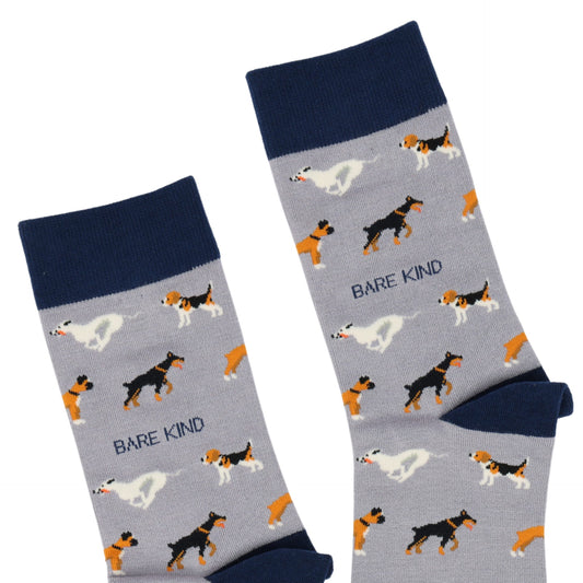 close up to purple dog bamboo socks