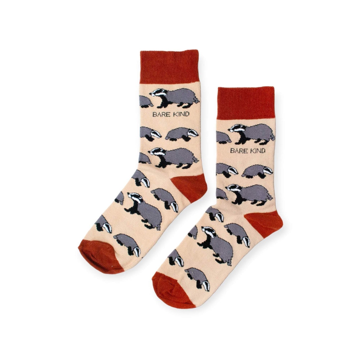 Brown bamboo Badger Socks with animated badger design, soft and durable