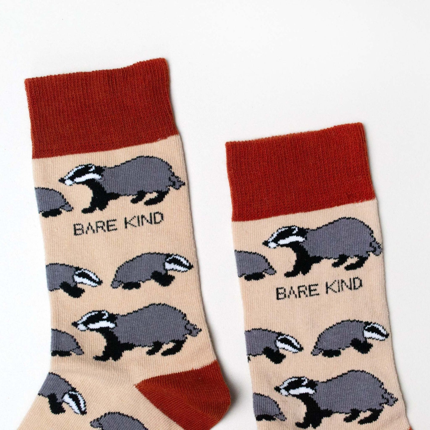 cuff closeup of beige badger bamboo socks