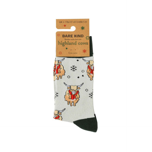 Save the White Christmas Highland Cow Bamboo Socks