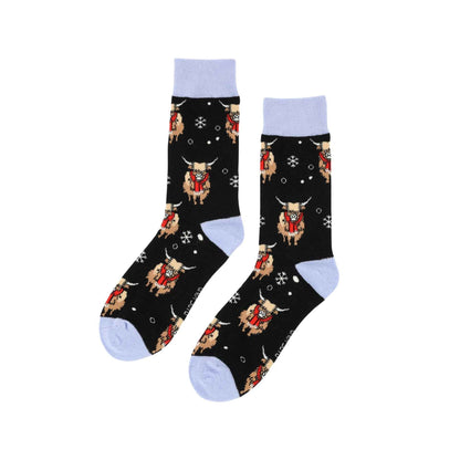 Save the Black Christmas Highland Cow Bamboo Socks