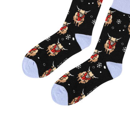 Save the Black Christmas Highland Cow Bamboo Socks