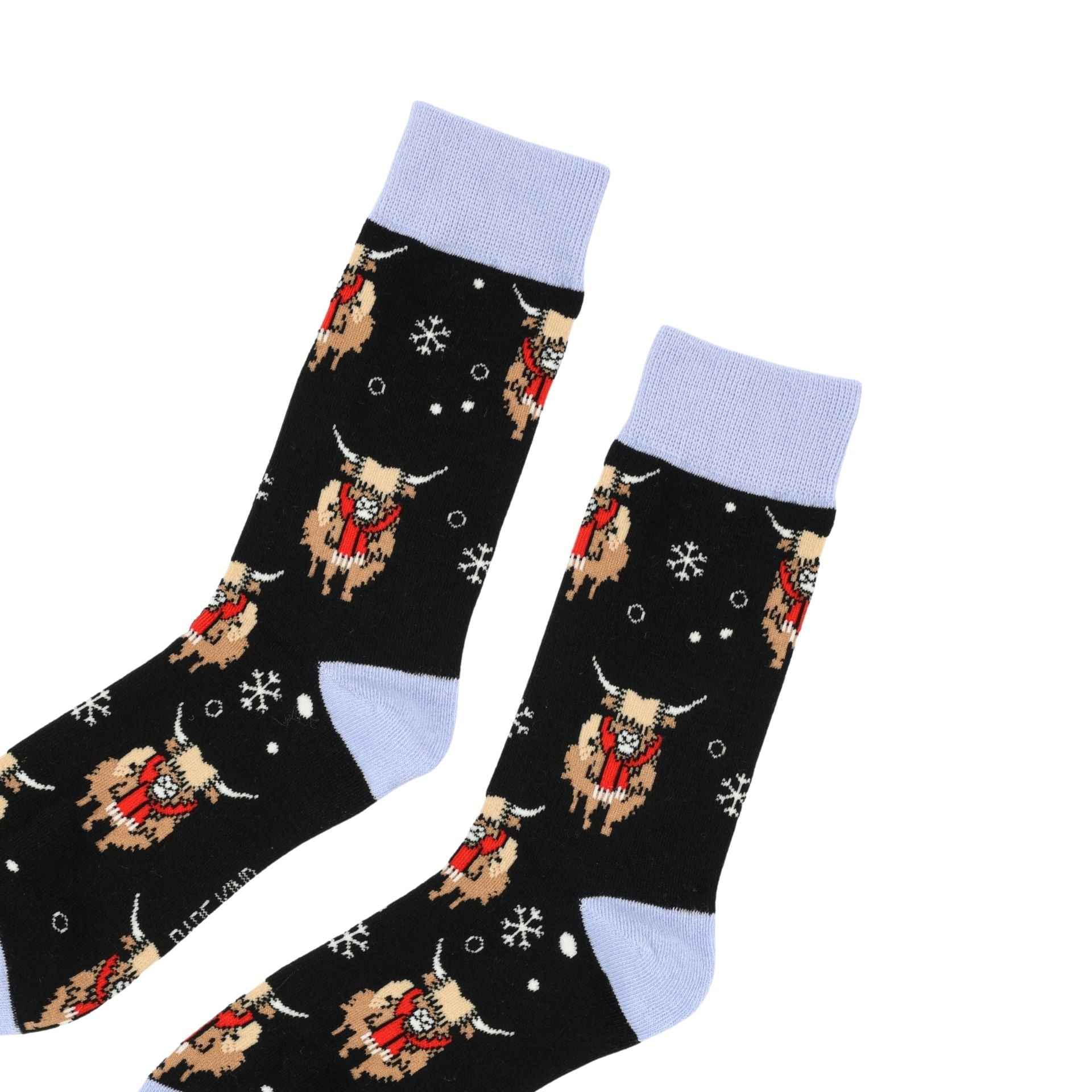 Save the Black Christmas Highland Cow Bamboo Socks