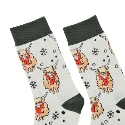 Save the White Christmas Highland Cow Bamboo Socks