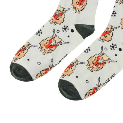Save the White Christmas Highland Cow Bamboo Socks