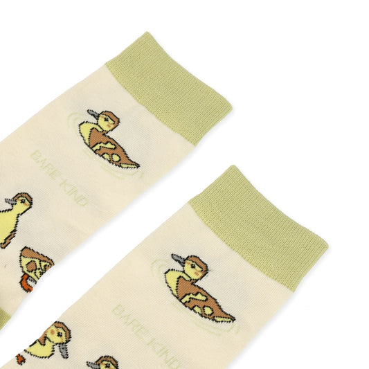 close up to green ducklings bamboo socks