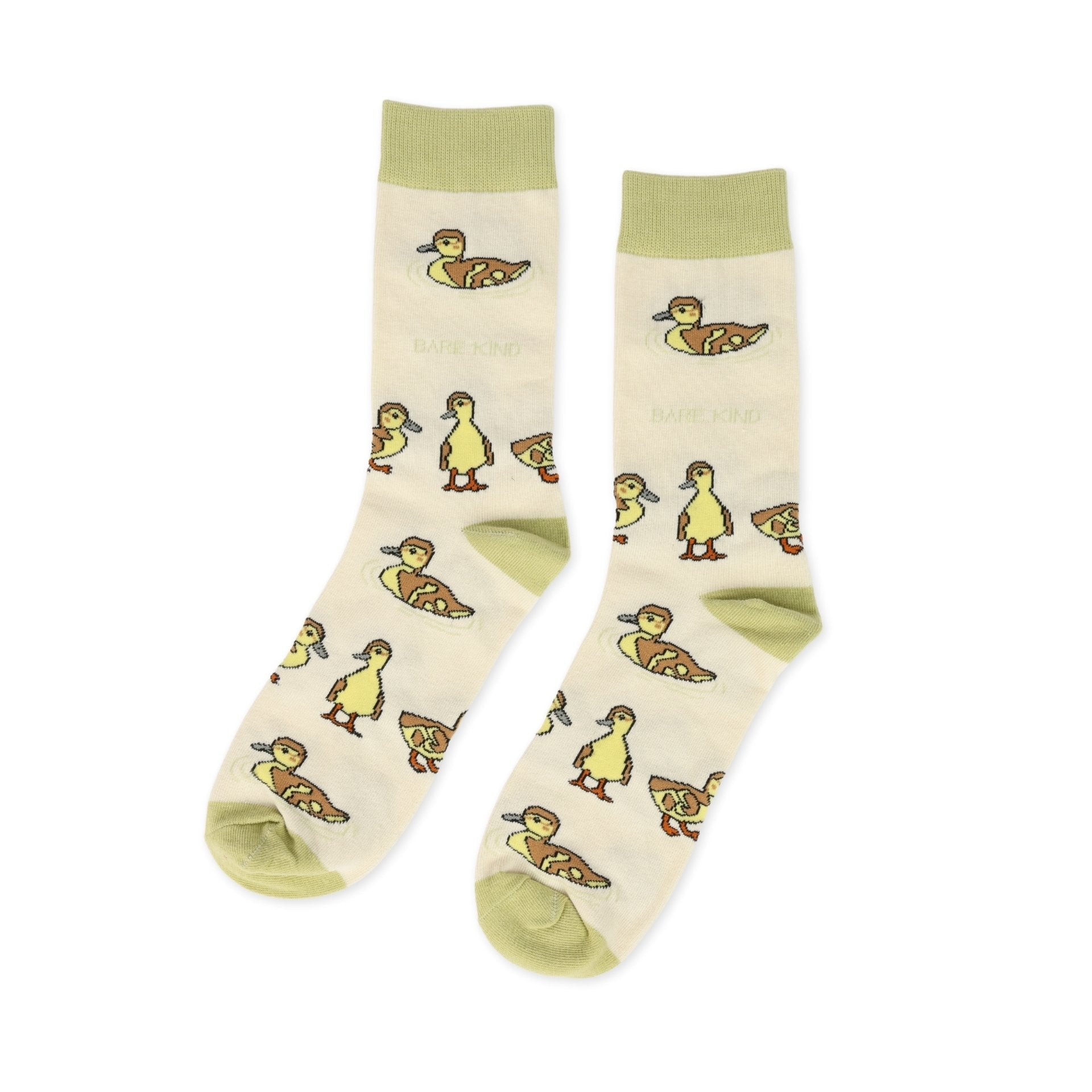 flat lay of green ducklings bamboo socks