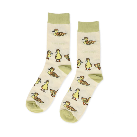 flat lay of green ducklings bamboo socks