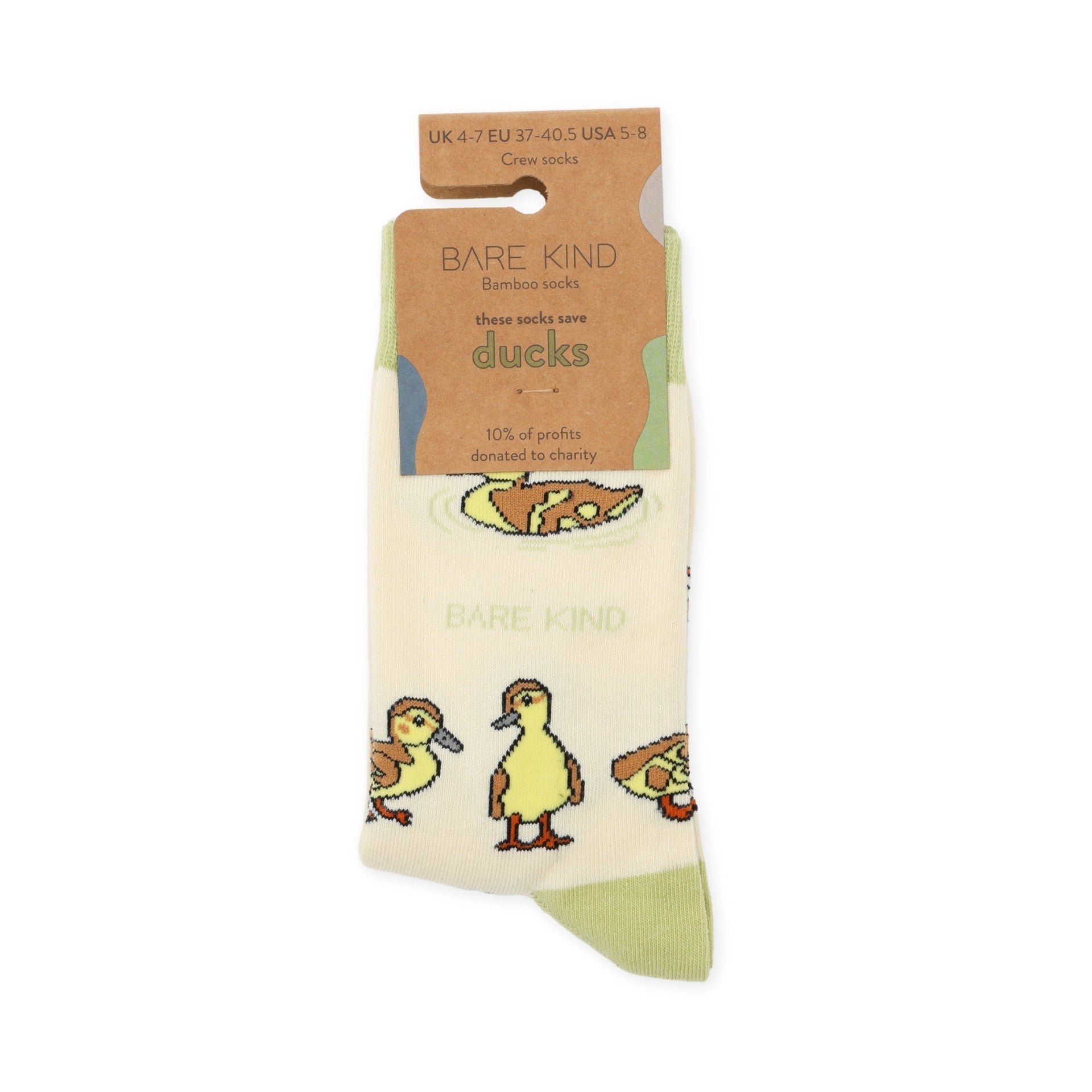 packaging flat lay of green ducklings bamboo socks