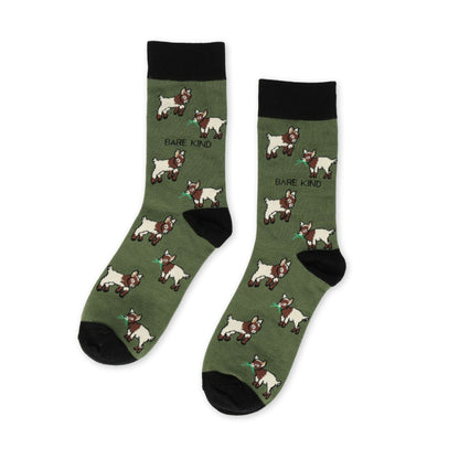 flat lay of green goats bamboo socks