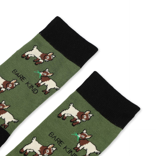 close up to green goats bamboo socks