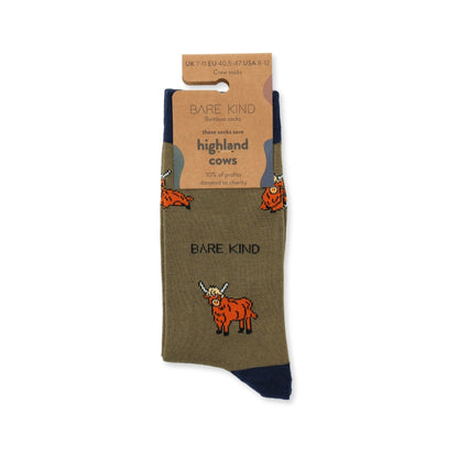packaging flat lay of green highland cow bamboo socks