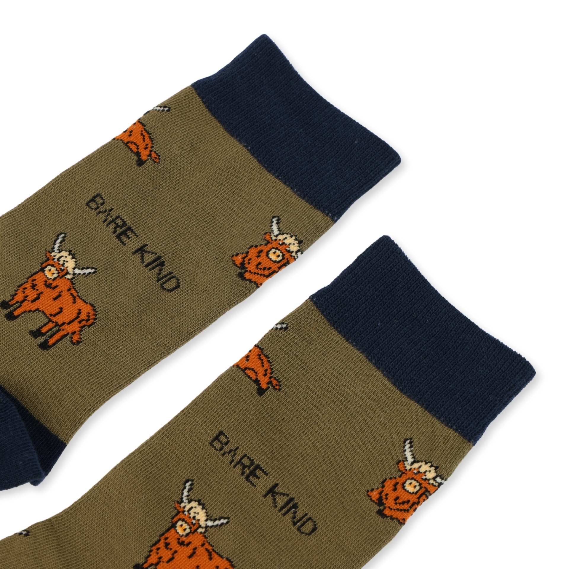 close up to green Highland cow bamboo socks