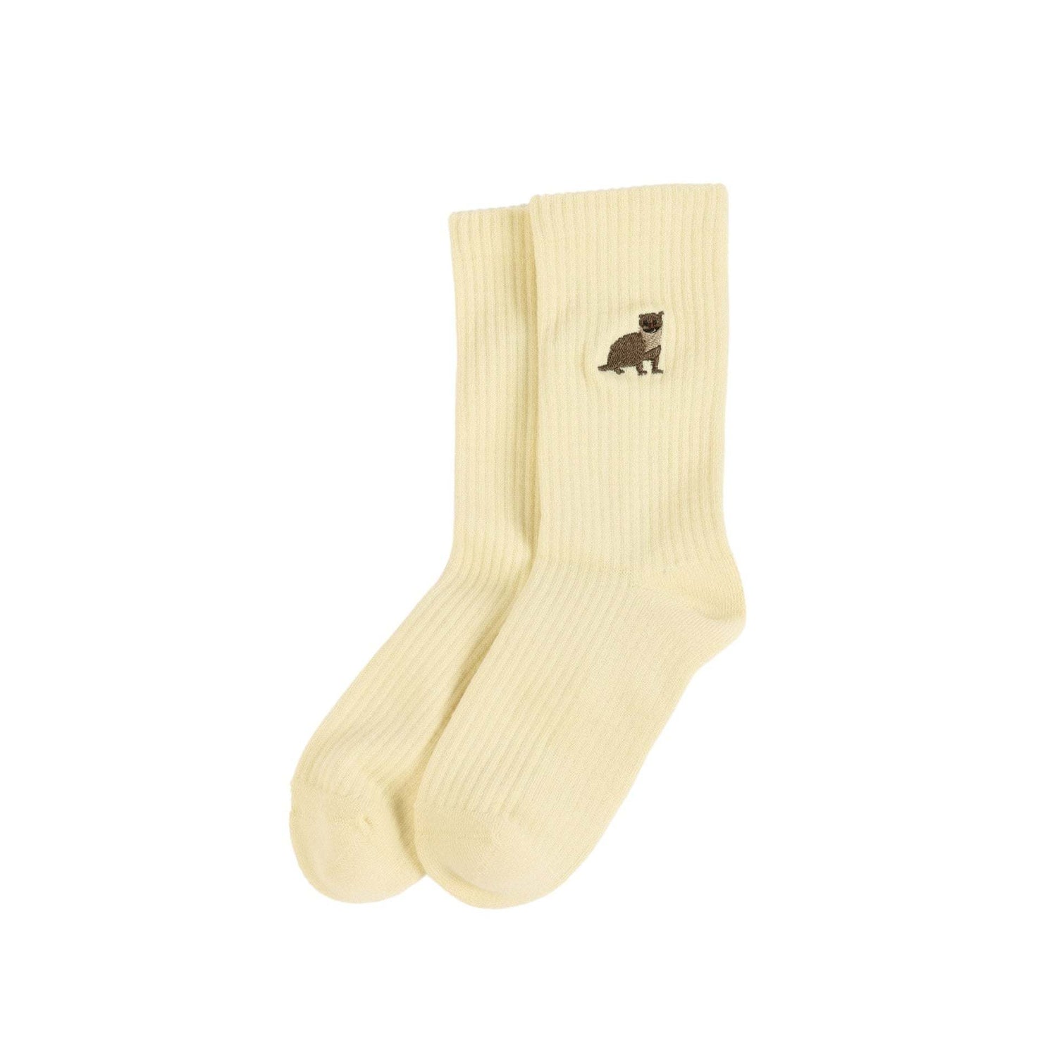 Yellow ribbed bamboo socks with embroidered otter motif supporting Save the Otter campaign