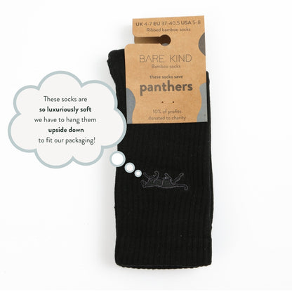 flat lays of black panther ribbed bamboo socks