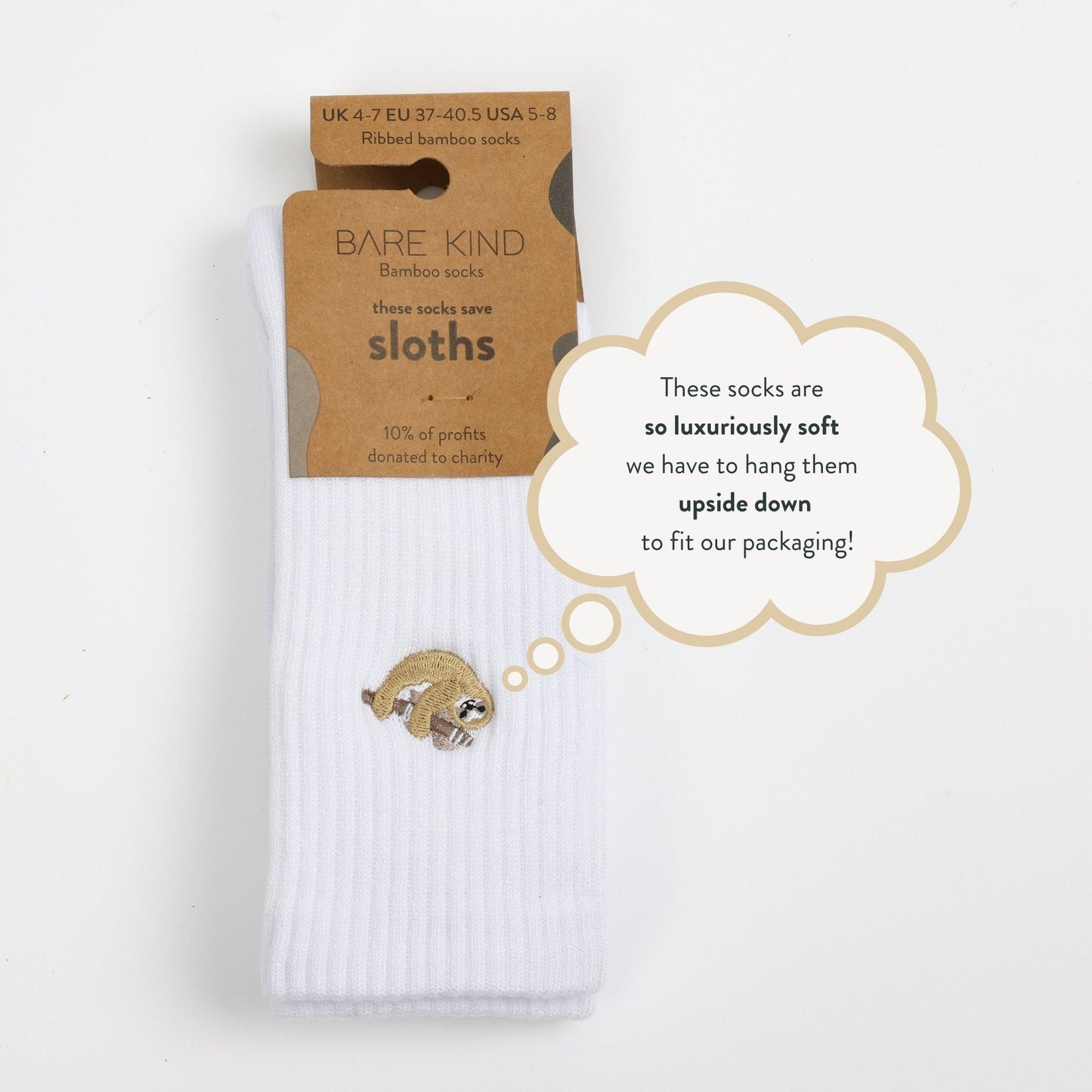 flat lays of white sloth ribbed bamboo socks