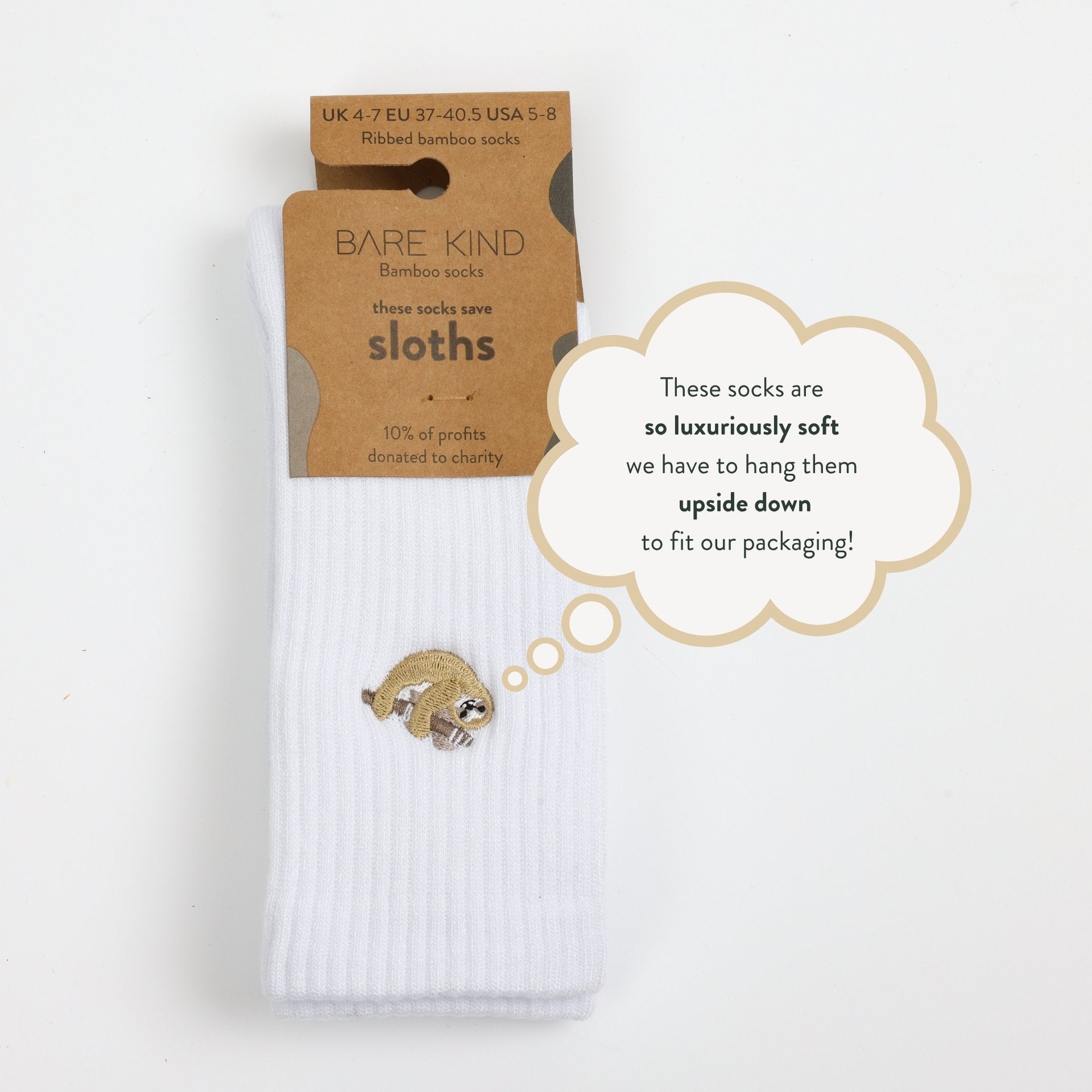 flat lays of white sloth ribbed bamboo socks