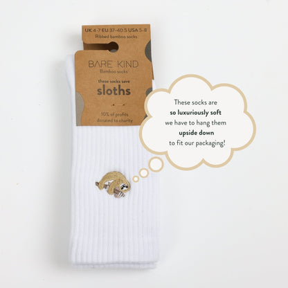 flat lays of white sloth ribbed bamboo socks