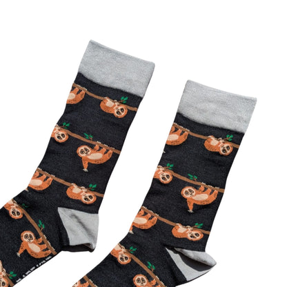 Pair of Slow Loris bamboo socks on a white background