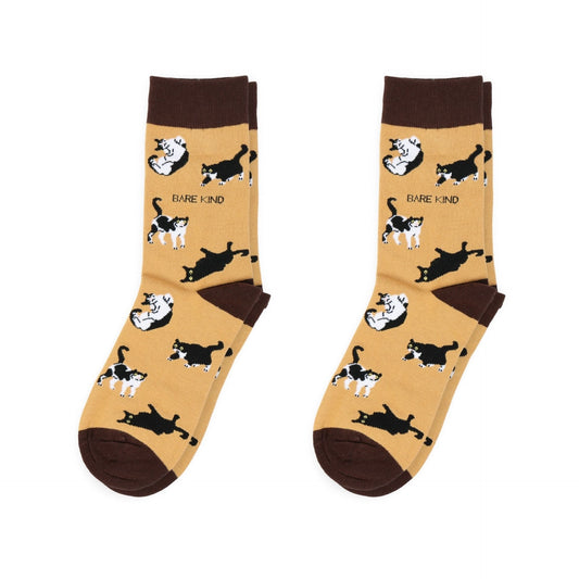 Pair of yellow brown cat bamboo socks