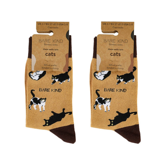 Pair of yellow brown cat bamboo socks