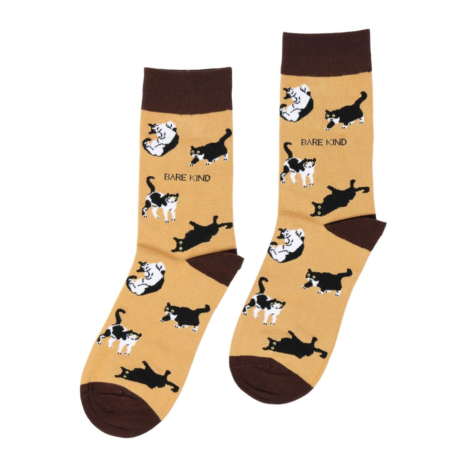Brown cat bamboo socks with cat pattern, made from breathable bamboo fiber, soft and comfortable