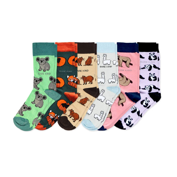 Cute & cuddly bamboo sock set featuring koalas, pandas, sloths, and other animals made from soft bamboo fiber.