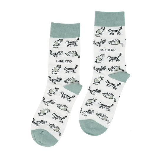 flat lay of green cat bamboo socks