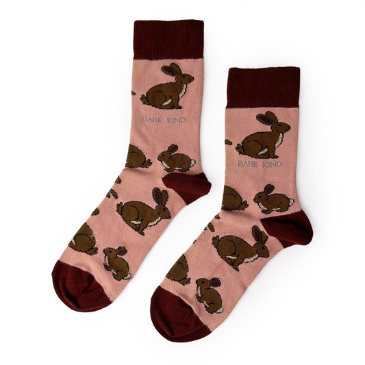 flat lay of pink hare bamboo socks
