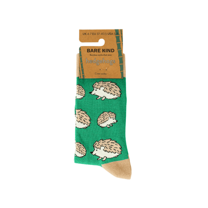 Green hedgehogs bamboo socks packaging