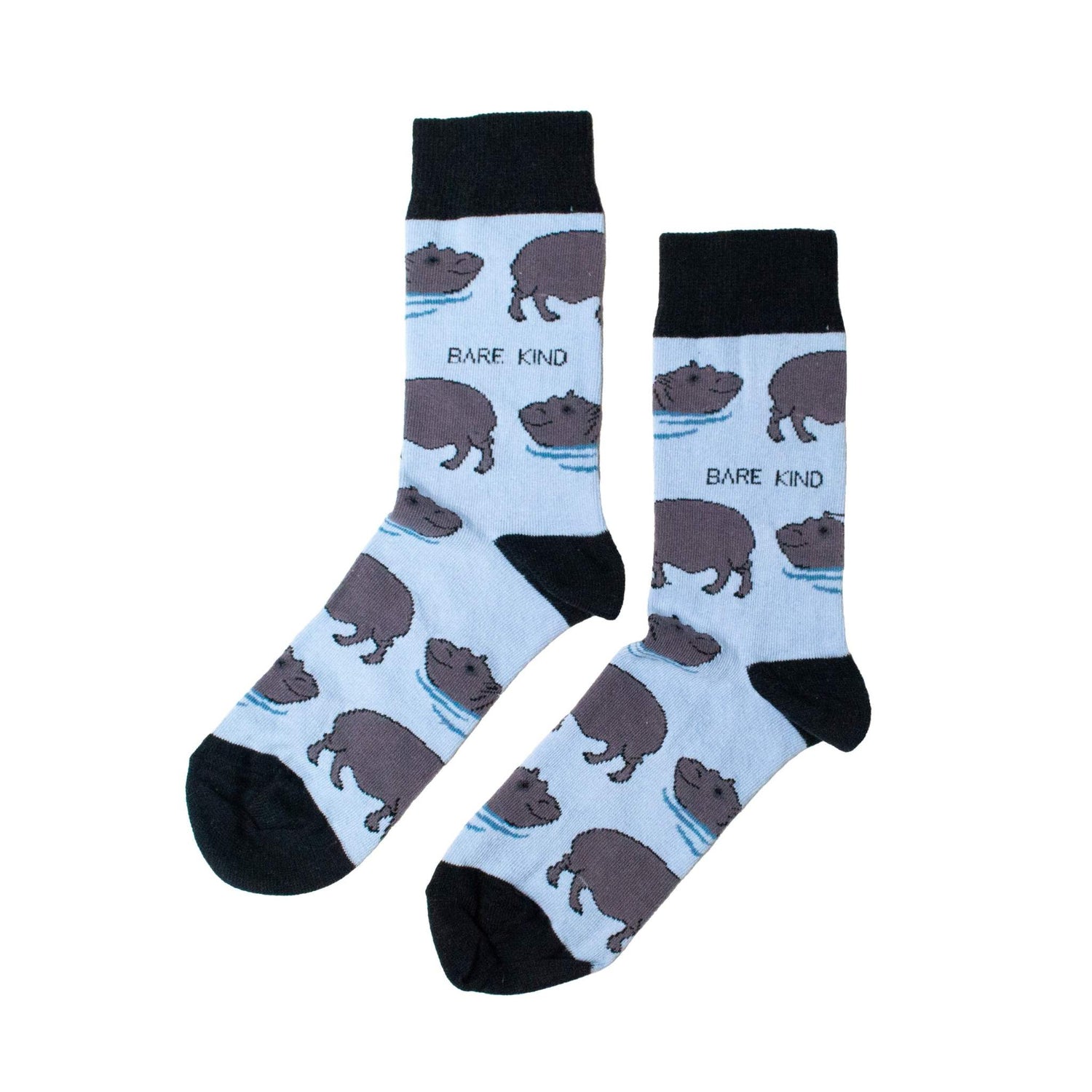 Blue bamboo socks with animated hippos, soft and durable Save the Hippos Bamboo Socks