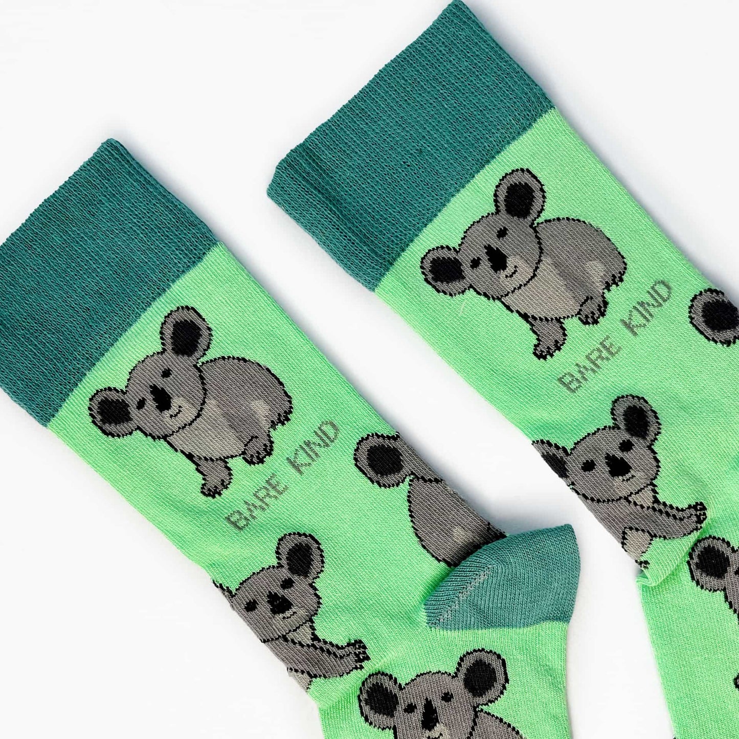 close up to green koala bamboo socks