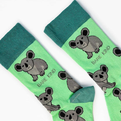 close up to green koala bamboo socks