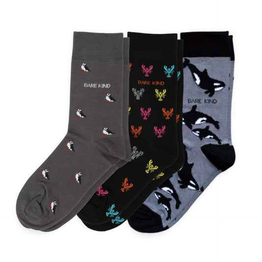 Motif Puffin, Orca & Motif Lobster bamboo socks