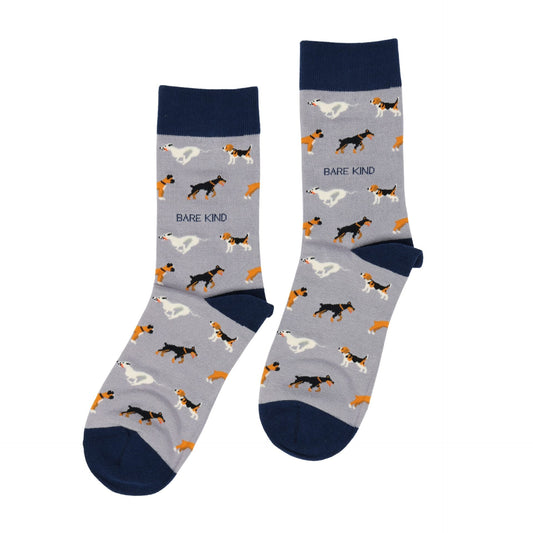 flat lay of purple dog bamboo socks