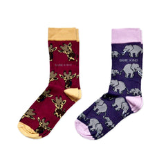 Safari Giants 2 Pack Bamboo Socks featuring giraffe and elephant designs