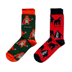 Ape 2 Pack Bamboo Sock Set with green orangutan and red gorilla designs made from soft bamboo fabric